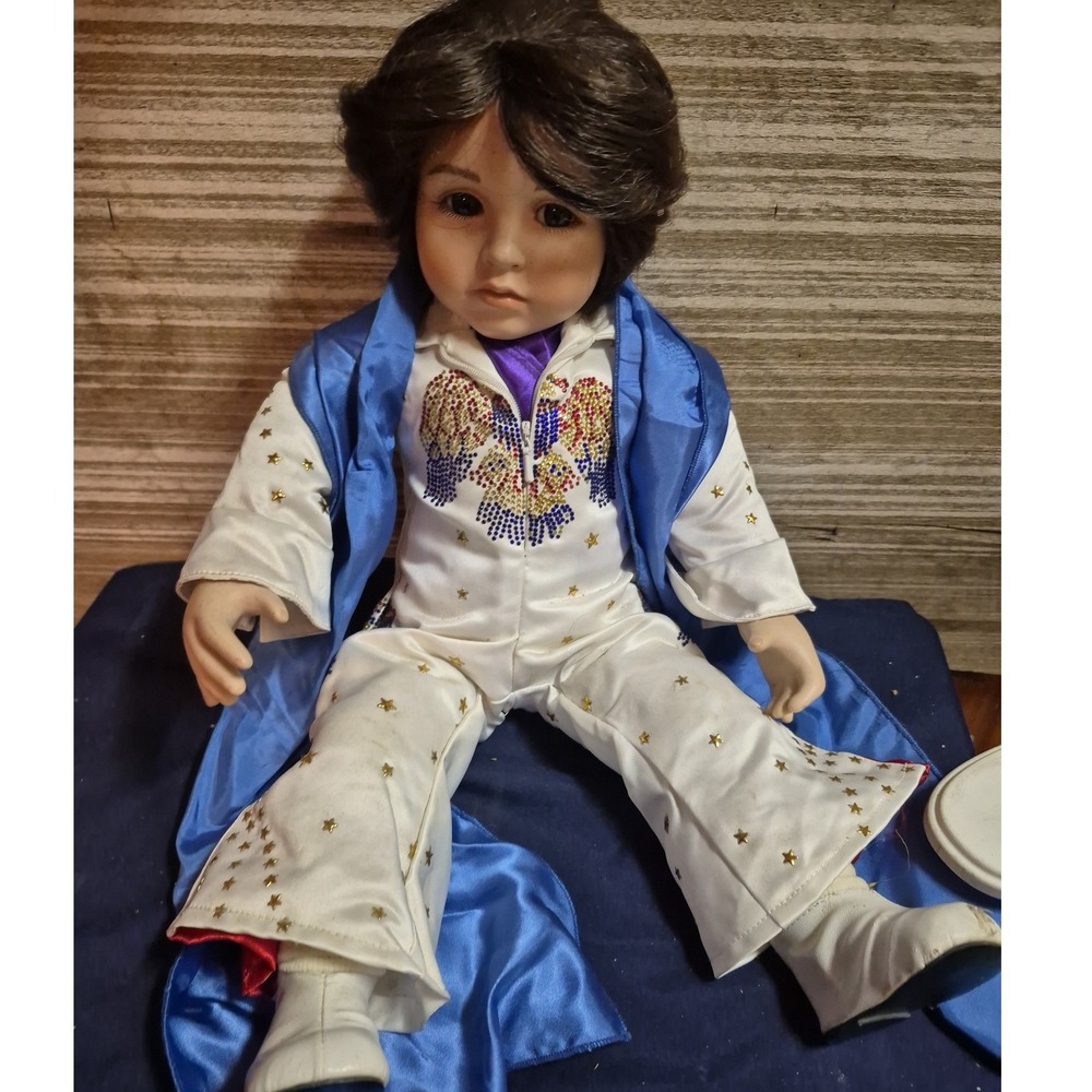 Elvis Presley Enterprises EPE Porcelain Doll White Eagle Jumpsuit Blue Cape 18in